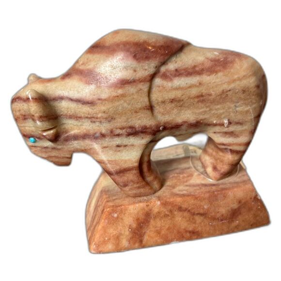 Navajo Bison Buffalo Carved Alabaster Stone Sculpture Artist Signed Todacheeny - Picture 3 of 7